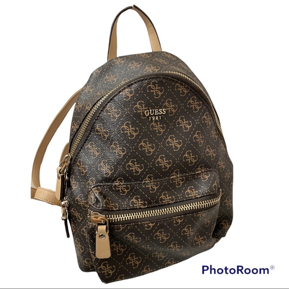 Guess Handbags - GUESS Leeza logo brown small  backpack